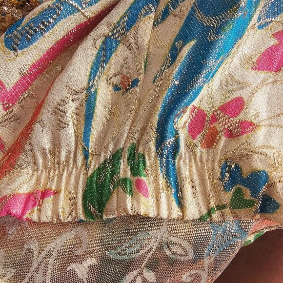 Lucie Ann Beverly Hills 80s Opulent Evening Top Sz S Gold Metallic Pastel Floral - Picture 13 of 13